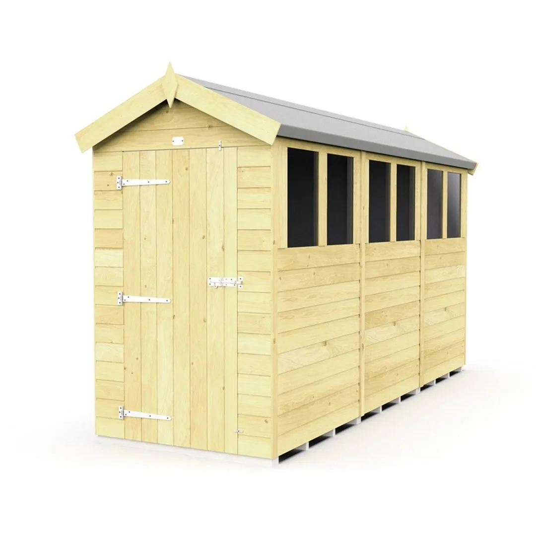 Buttercup Farm 4 x 12 Feet Apex Shed - Single Door W/ Windows - L358 x W118 x H217 cm in Brown
