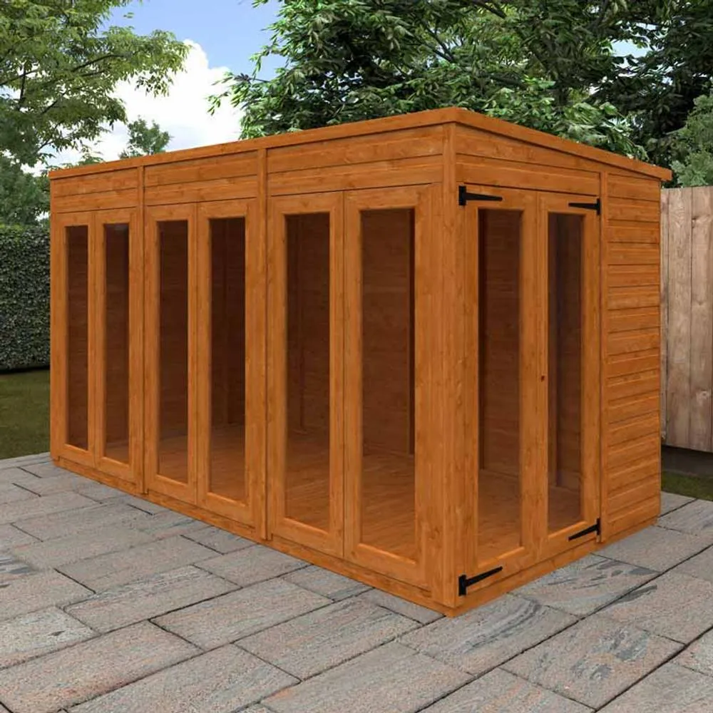 Buttercup Farm 12x6 Flex Pent Full Pane Summerhouse 12mm Flex - L353.8xW175xH203 cm in Burnt Orange 2