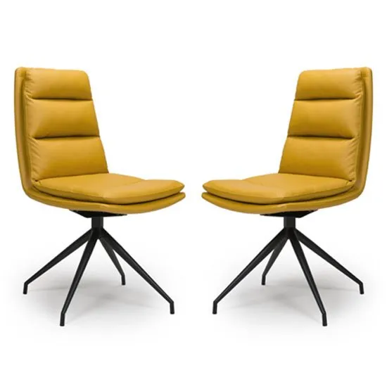 Nobo Ochre Faux Leather Dining Chair With Black Legs In Pair