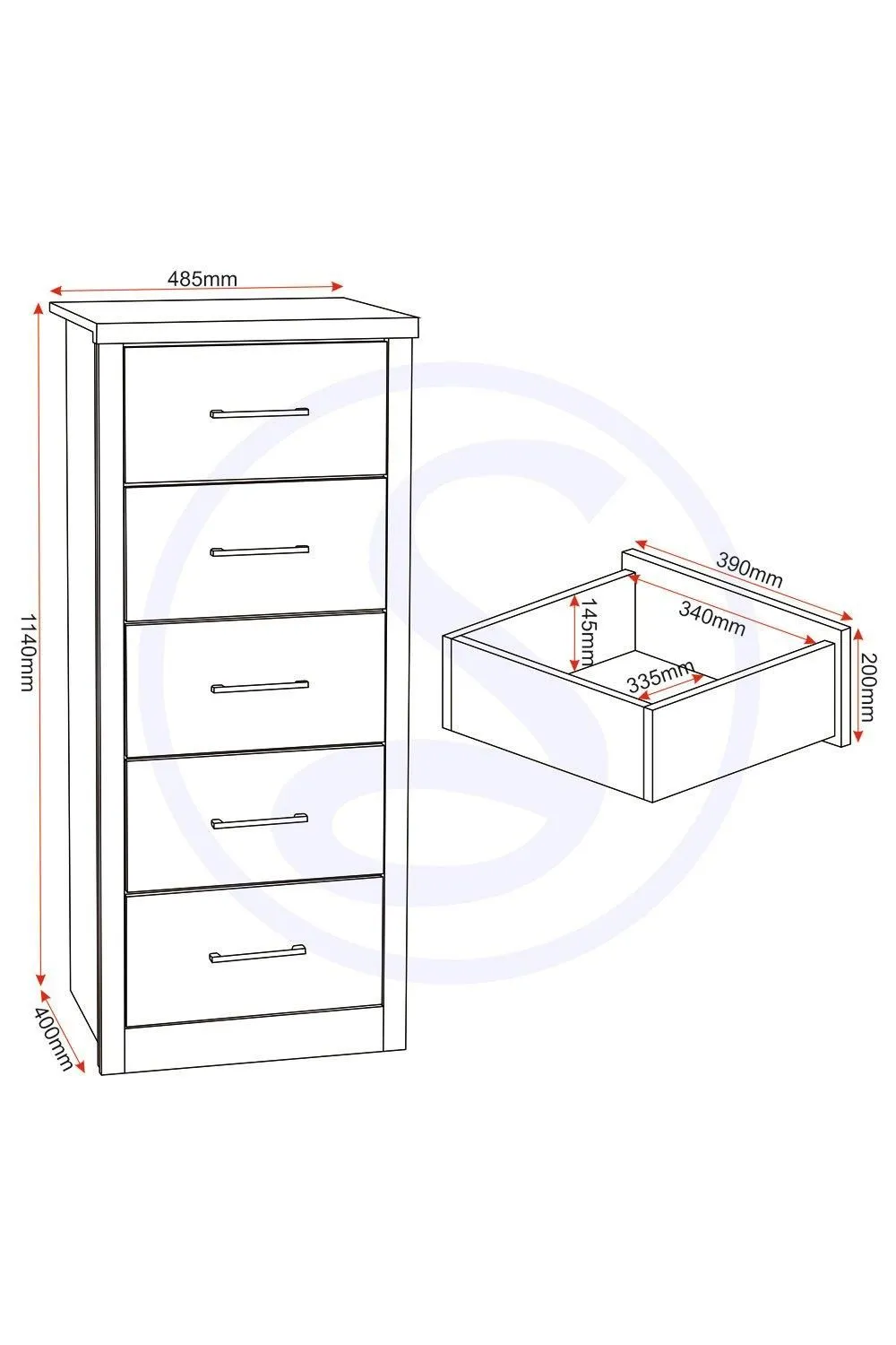 Seconique Lisbon 5 Drawer Narrow Chest in Charcoal 6