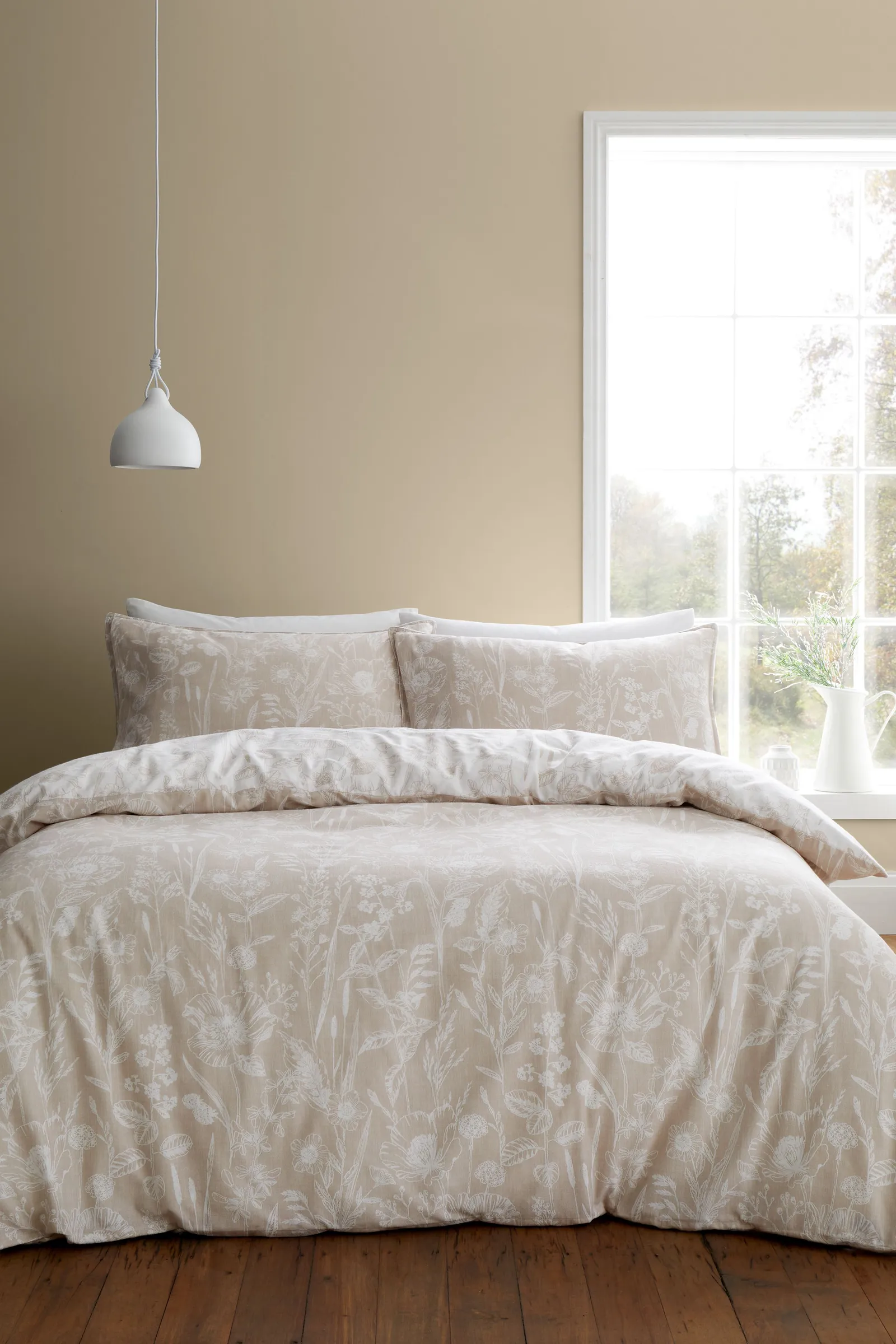 Bianca 'Brushed Cotton Floral Toile' Reversible Duvet Cover Set in Natural 2
