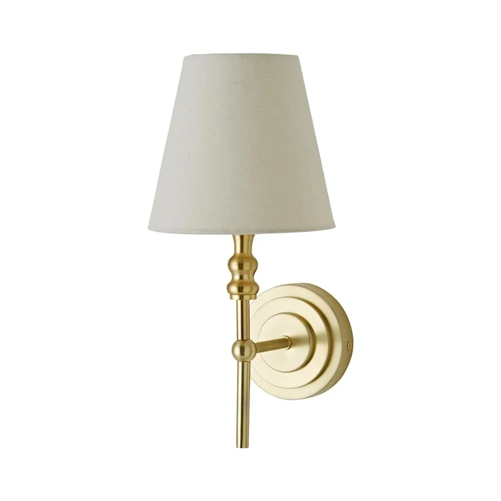 ValueLights Maggie Candlestick Wall Light with Linen Tapered Lamp Shade with Bulb in Gold 3