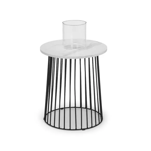 Broadway Round Lamp Table, White Marble Effect 3