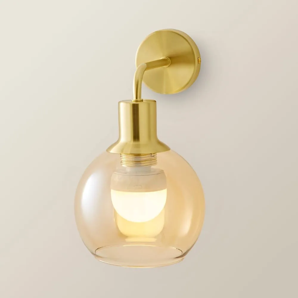 ValueLights Bellamy Pair of Globe Glass Shade Rechargeable Wall Lights in Gold 4