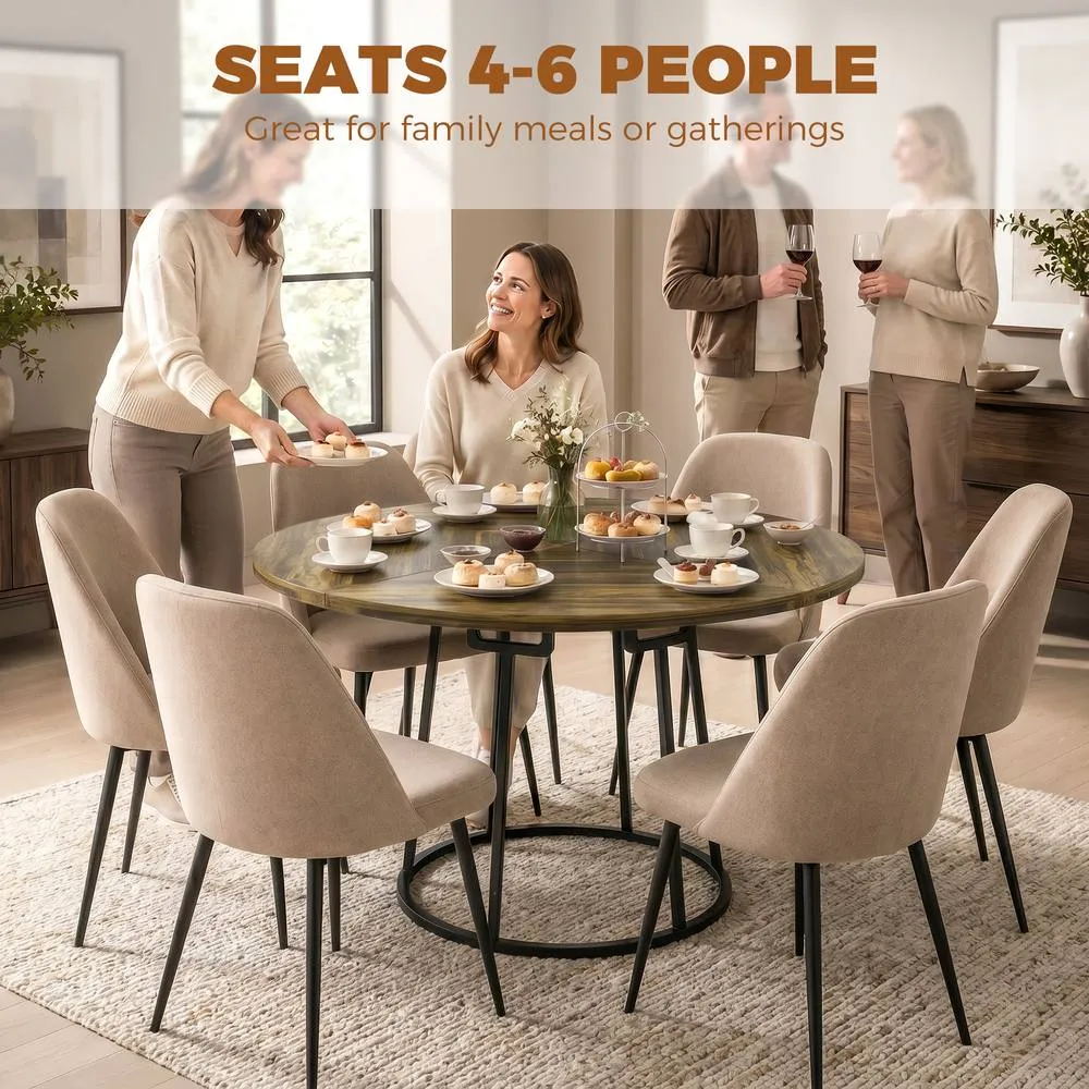 HOMCOM Round Dining Table for 4-6 Space Saving 120 cm Rustic Brown 4