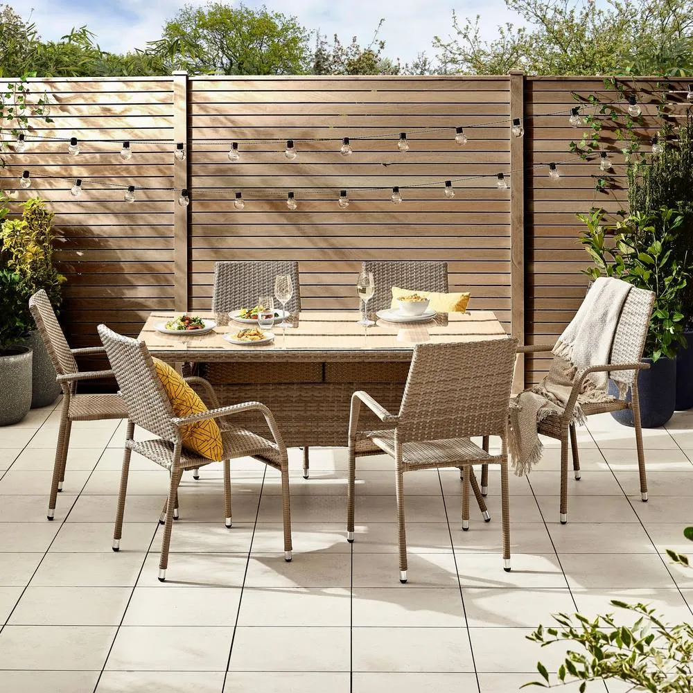 FurnitureboxUK Antigua 6 Seater Rattan Outdoor Garden Dining Set, PE Rattan, 6 Seat Garden Table & Chair Set, Weather Resistant in Beige 2