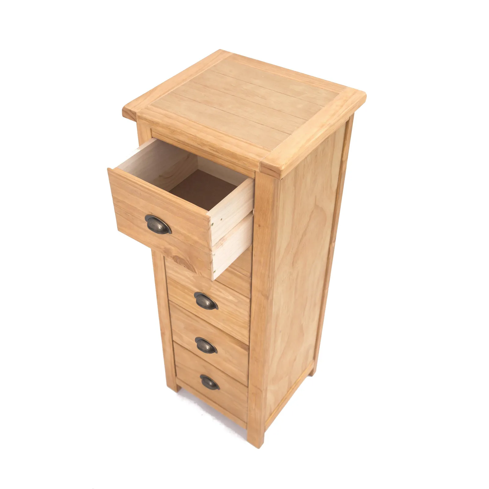 Cabinet Bits Lugo 5 Drawer Narrow Chest of Drawers Brass Cup Handle in Light Brown 4