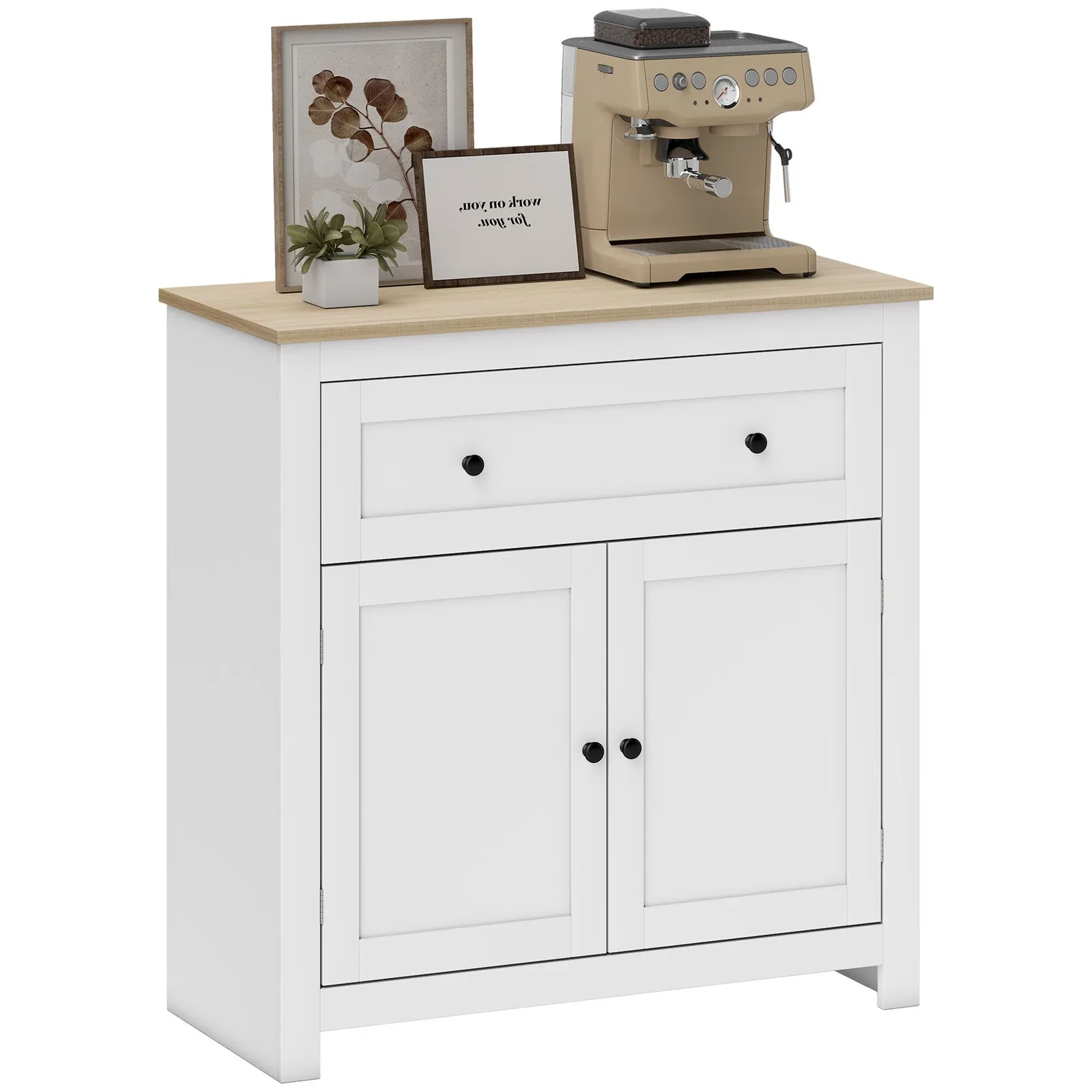 HOMCOM Sideboard Storage Cabinet with Adjustable Shelf, Drawer in White 2