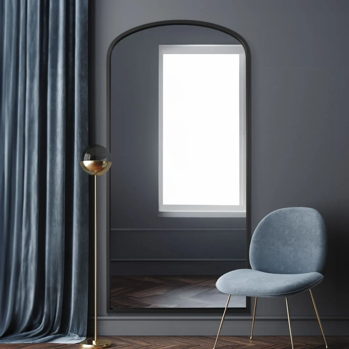 MirrorOutlet Black Metal Framed Arched Wall Leaner Mirror 67"x33" (170x85CM) 6