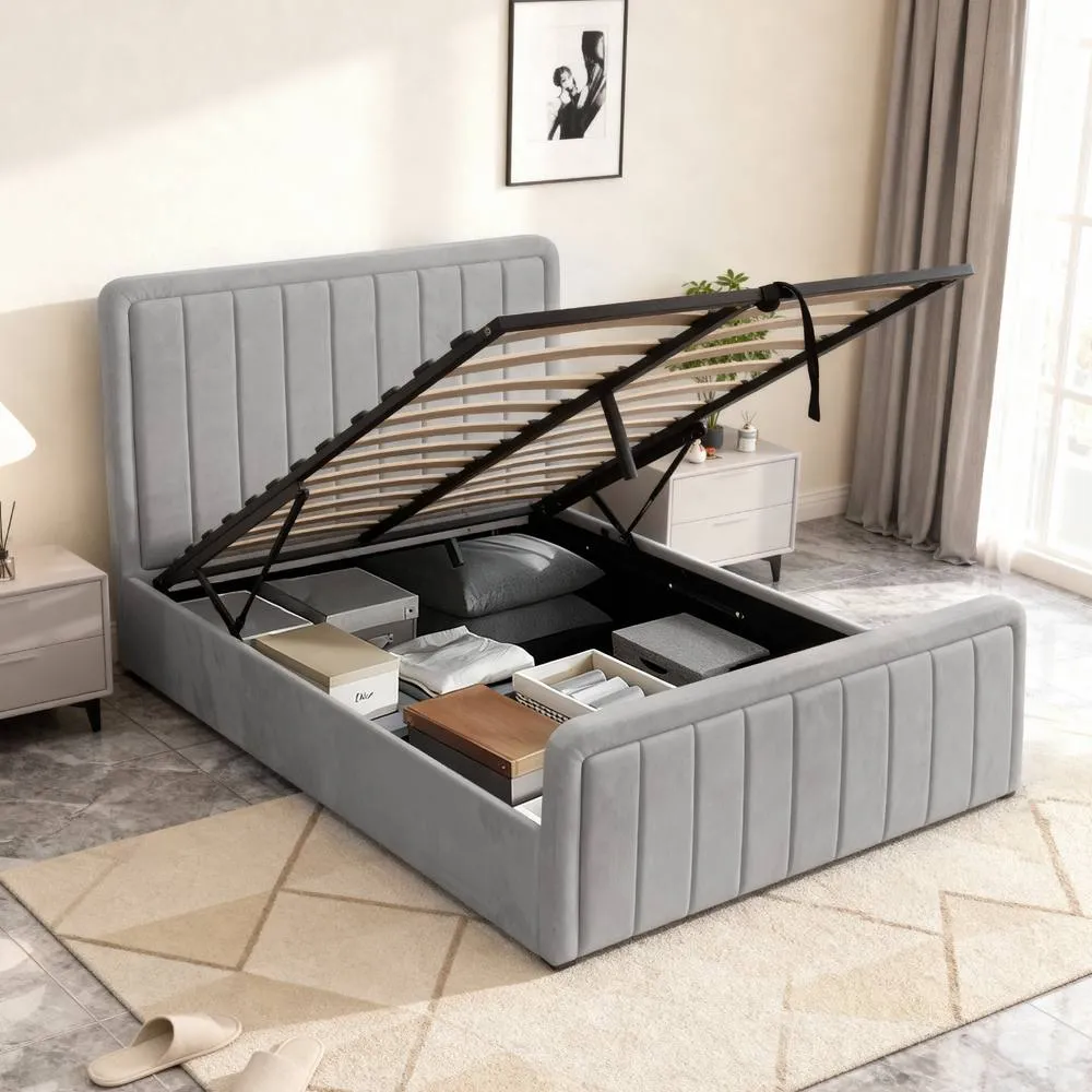 Comfy Living Ltd Brushed Velvet Ottoman Bedframe in Light Grey