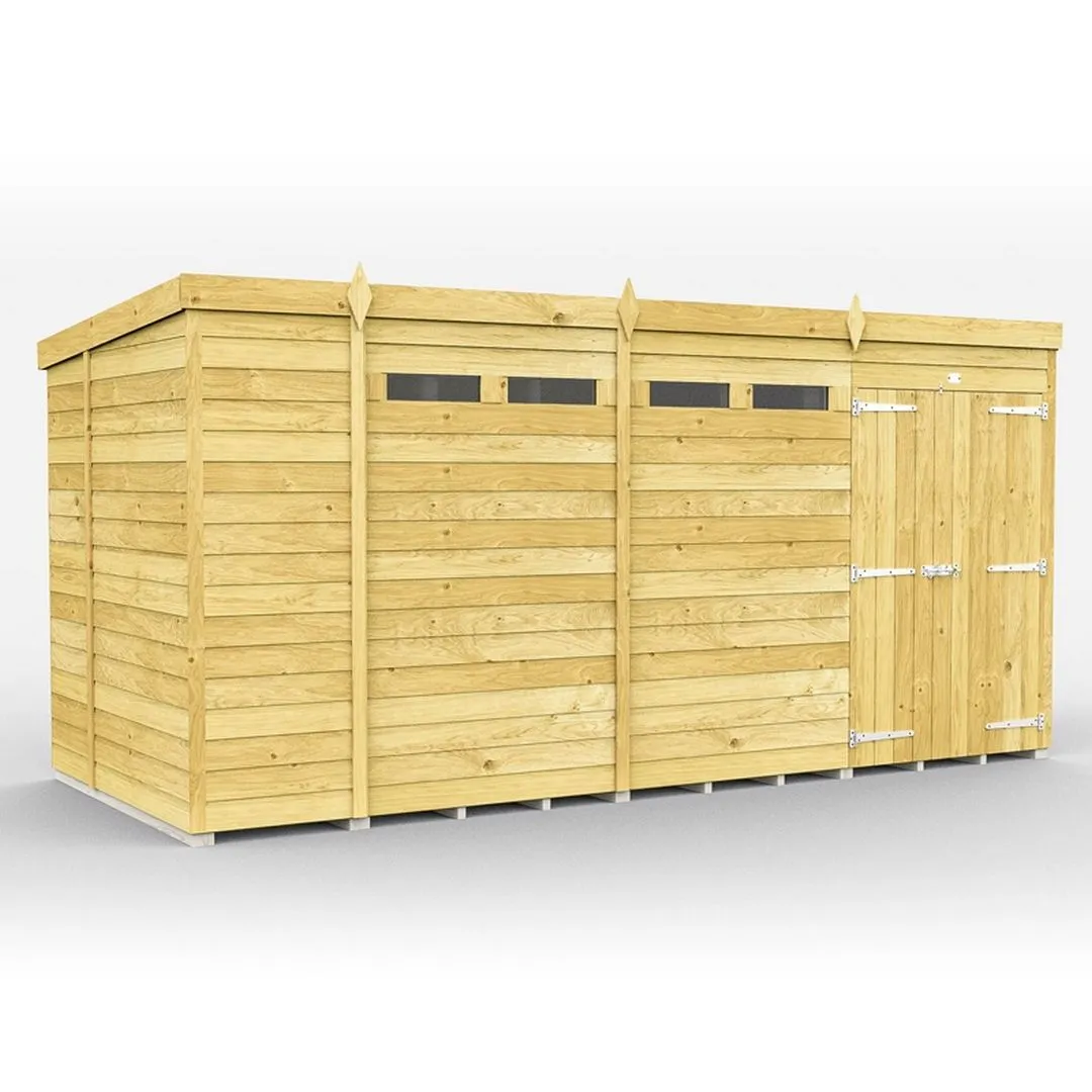 Buttercup Farm 15 x 7 Feet Pent Security Shed - Double Door - L214 x W454 x H201 cm in Brown