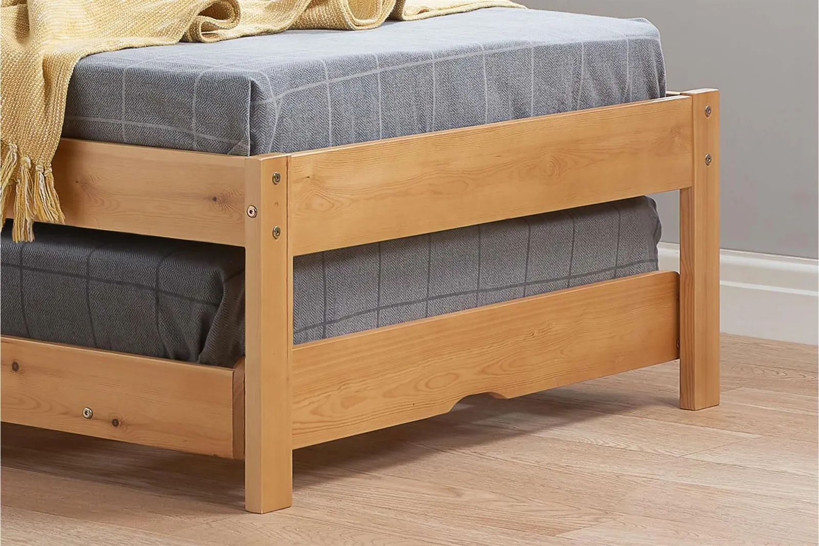 Birlea Pine Wood Guest Bed 2 mattresses Buxton Trundle Frame Hideaway Stop Over in Light Brown 4