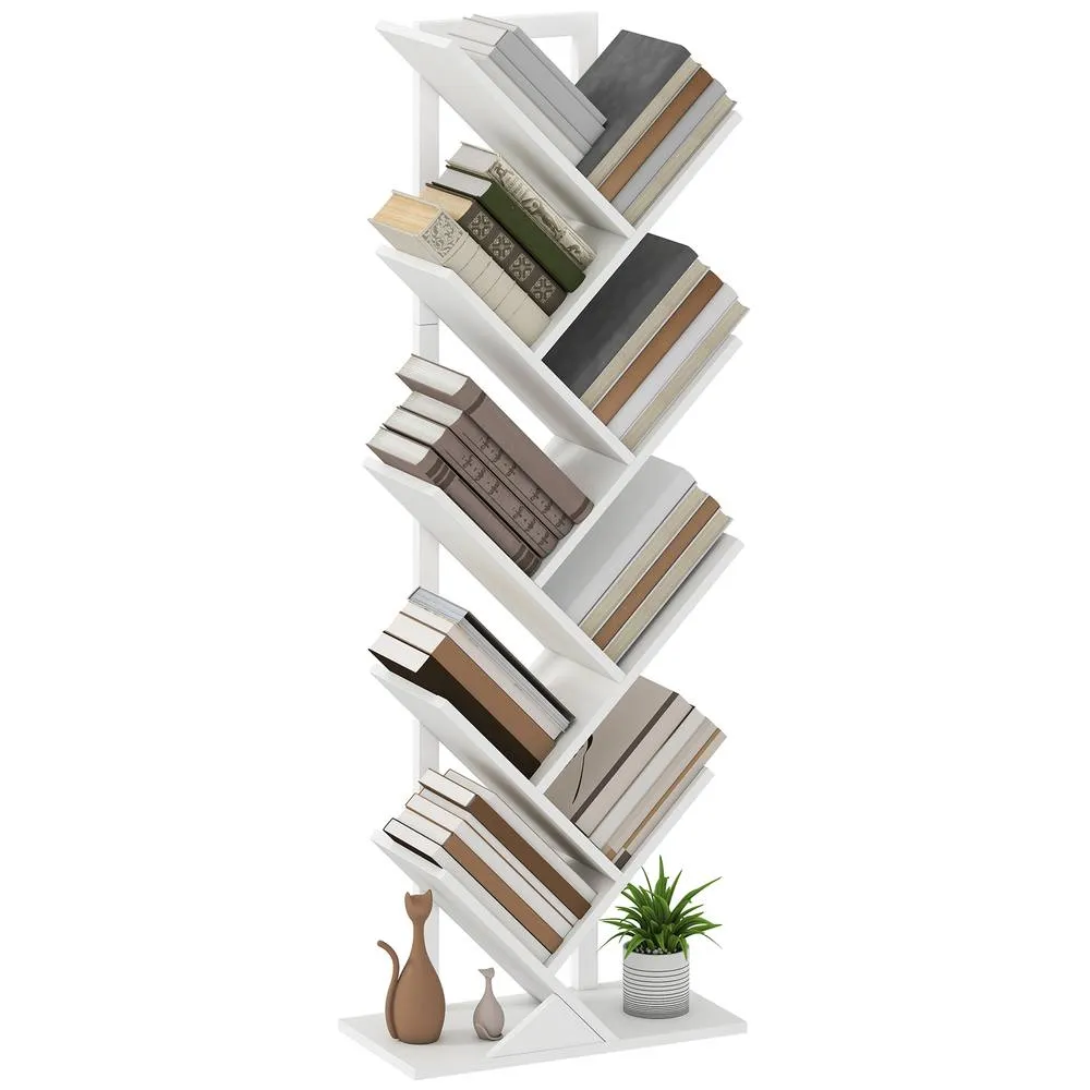 HOMCOM 9-Tier Tree Bookshelf with Steel Frame for Living Room, White 2