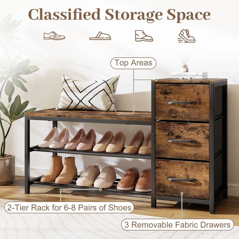 Costway Modern Shoe Bench 3Tier Shoe Rack Shoe Storage Organizer for Entryway in Brown 3