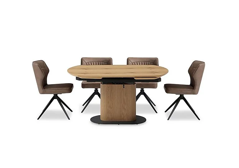 Jayden Swivel Extending Dining Table and 4 Faux Leather Swivel Chairs - Light Brown