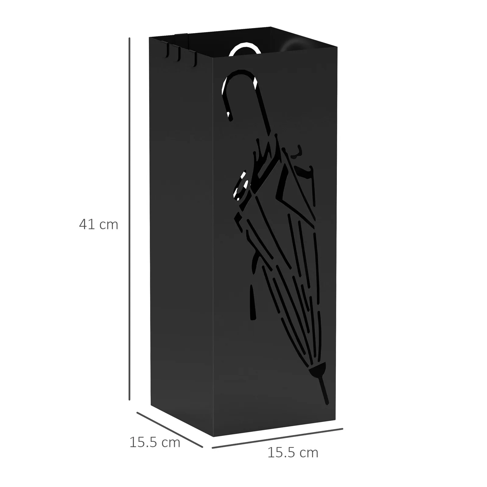 HOMCOM Square Umbrella Holder with Hooks & Water Tray for Entryway Black 3