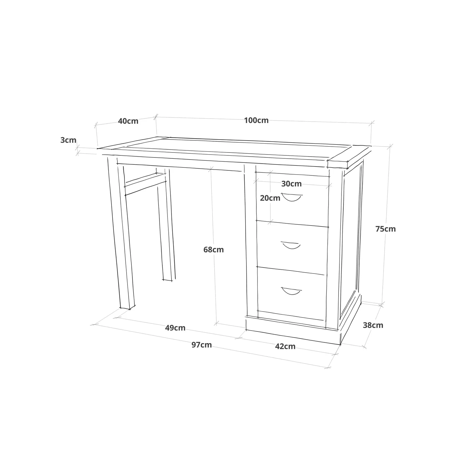 Cabinet Bits Cosenza 3 Drawer Desk - Dressing Table Chrome Cup Handle in Off-White 6