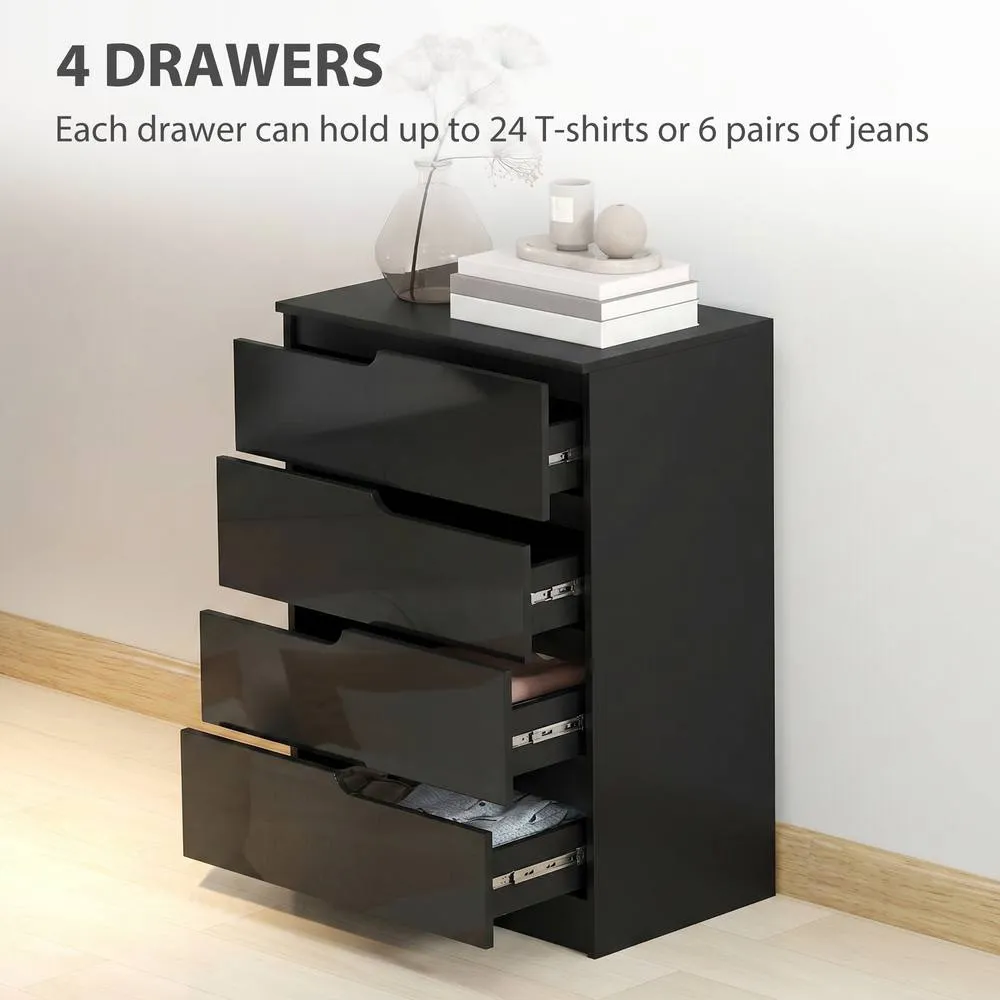 HOMCOM 4 Drawer Chest of Drawers for Bedroom, 60 x 40 x 85cm, Black 4