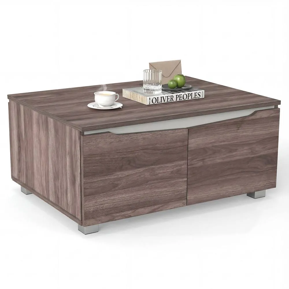 Costway Farmhouse Coffee Table Rustic Accent Cocktail Table with Storage in Brown
