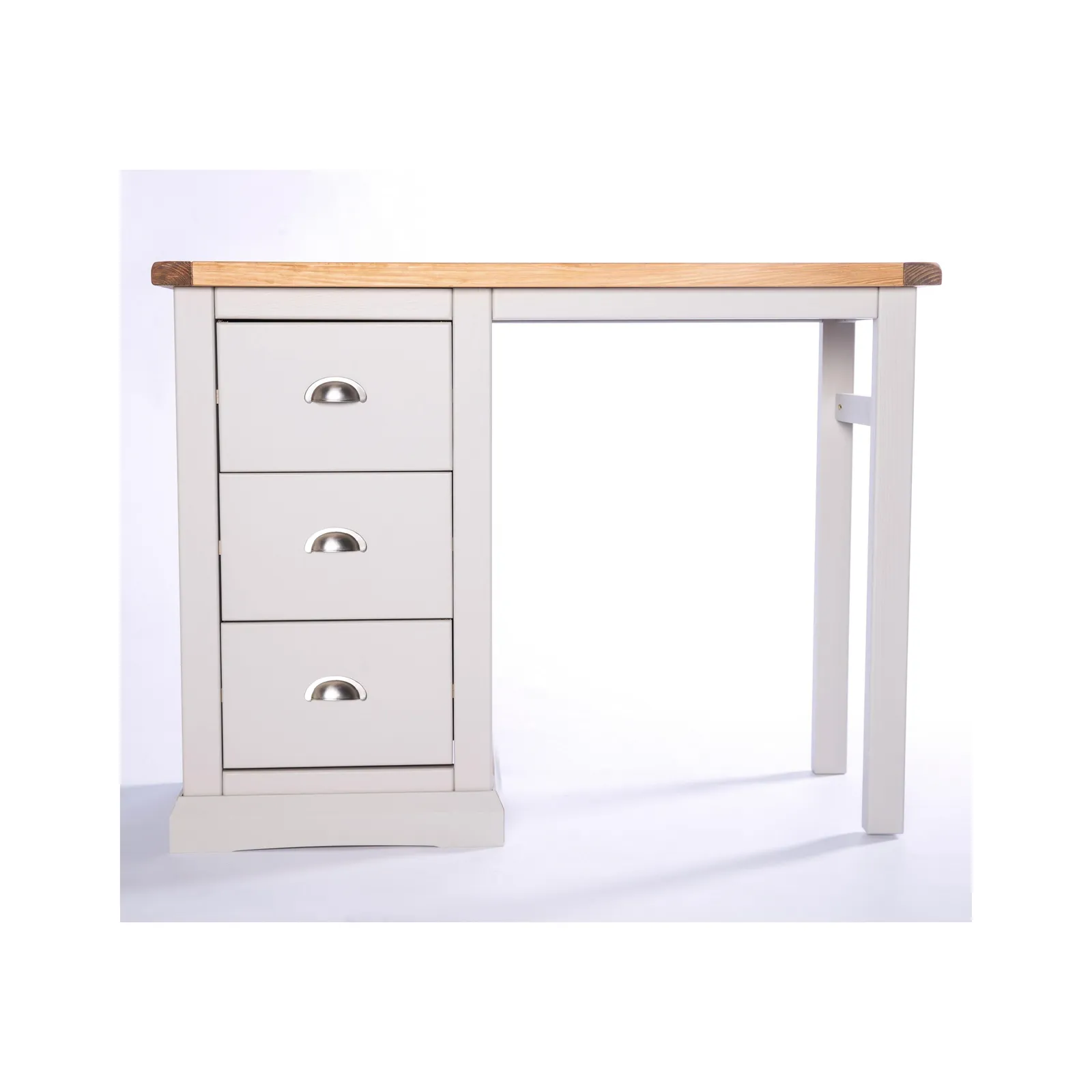 Cabinet Bits Loreo 3 Drawer Desk - Dressing Table Chrome Cup Handle in Light Grey 2