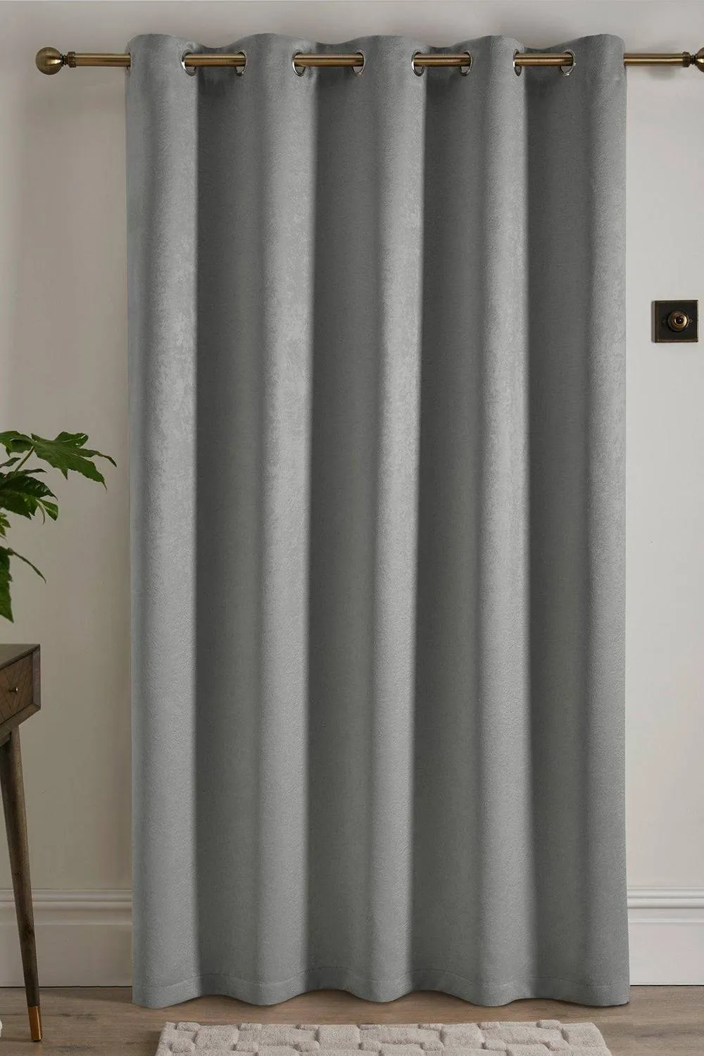 Fusion 'Strata' Dim out woven Eyelet Single Panel Door Curtain in Silver 3