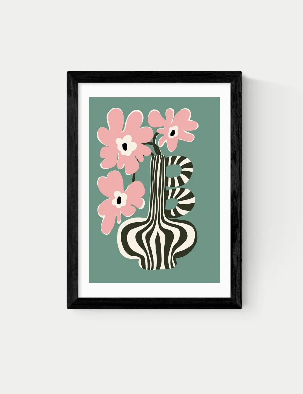 East End Prints Floral Stripe Framed Art Black