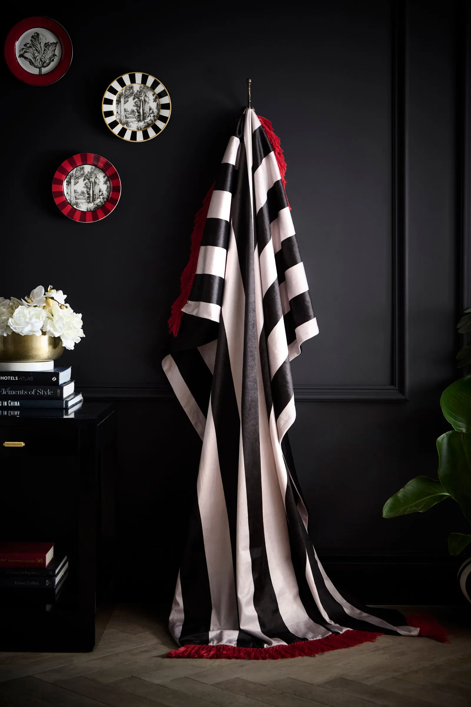 Laurence Llewelyn-Bowen 'Festivo Stripe' Soft Velvet Tasselled Throw in Black