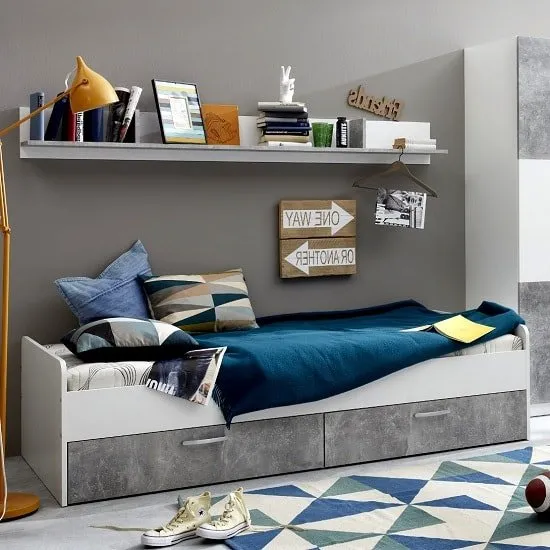 Rimini Childrens Bed In White And Stone Grey