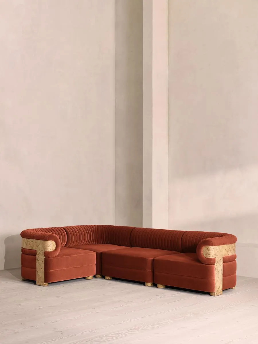 Caleb Modular L-Shape Sofa, Velvet, Rust, Blonde Burl