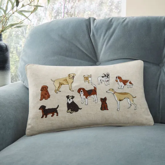 Embroidered Dog Rectangle Cushion