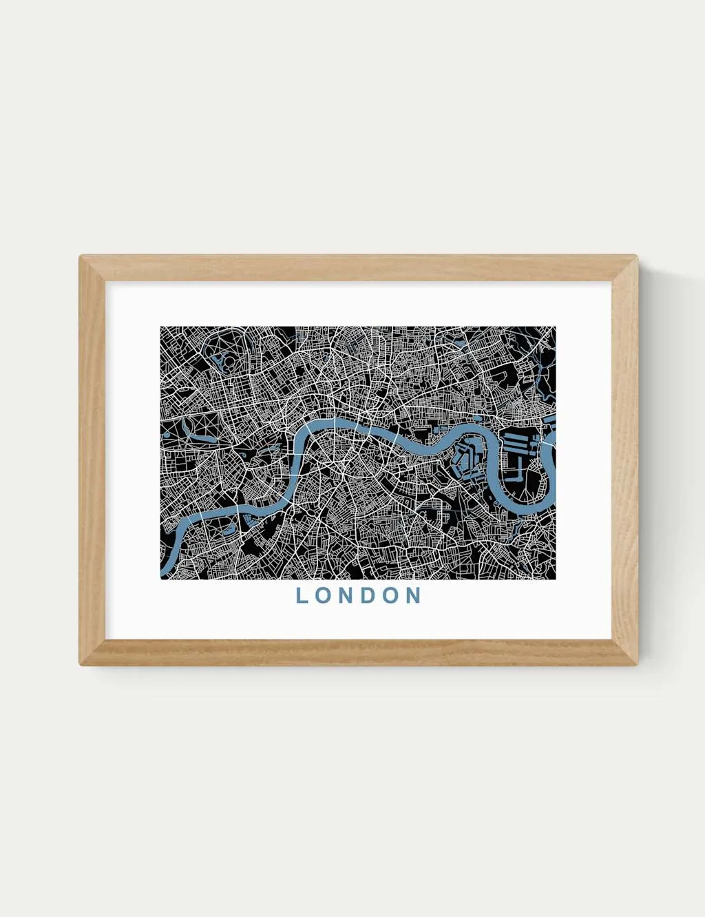 East End Prints London Map Negative Framed Art Print Natural