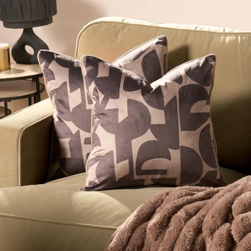 OHS 2 x Abstract Print Matte Velvet Cushion Covers in Brown