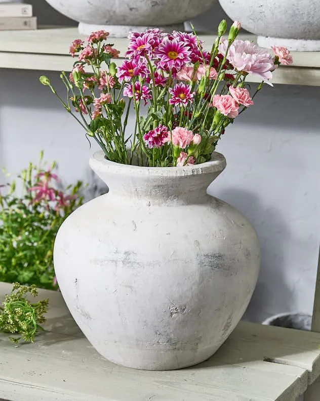 Dibor Traditional Handcrafted Grecian Flower Vase H30 x Dia31cm in White