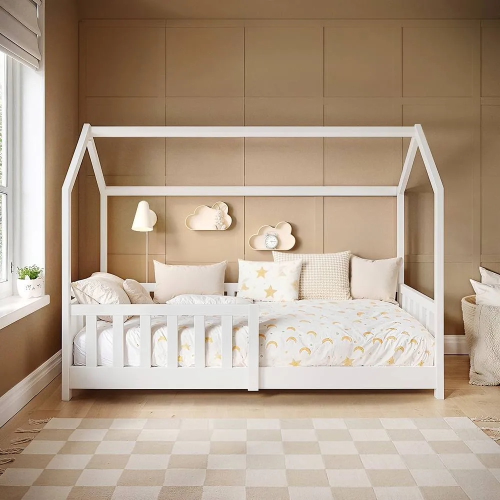 Flair Explorer Shorty Play House Floor Bed with Rails Wooden White 2