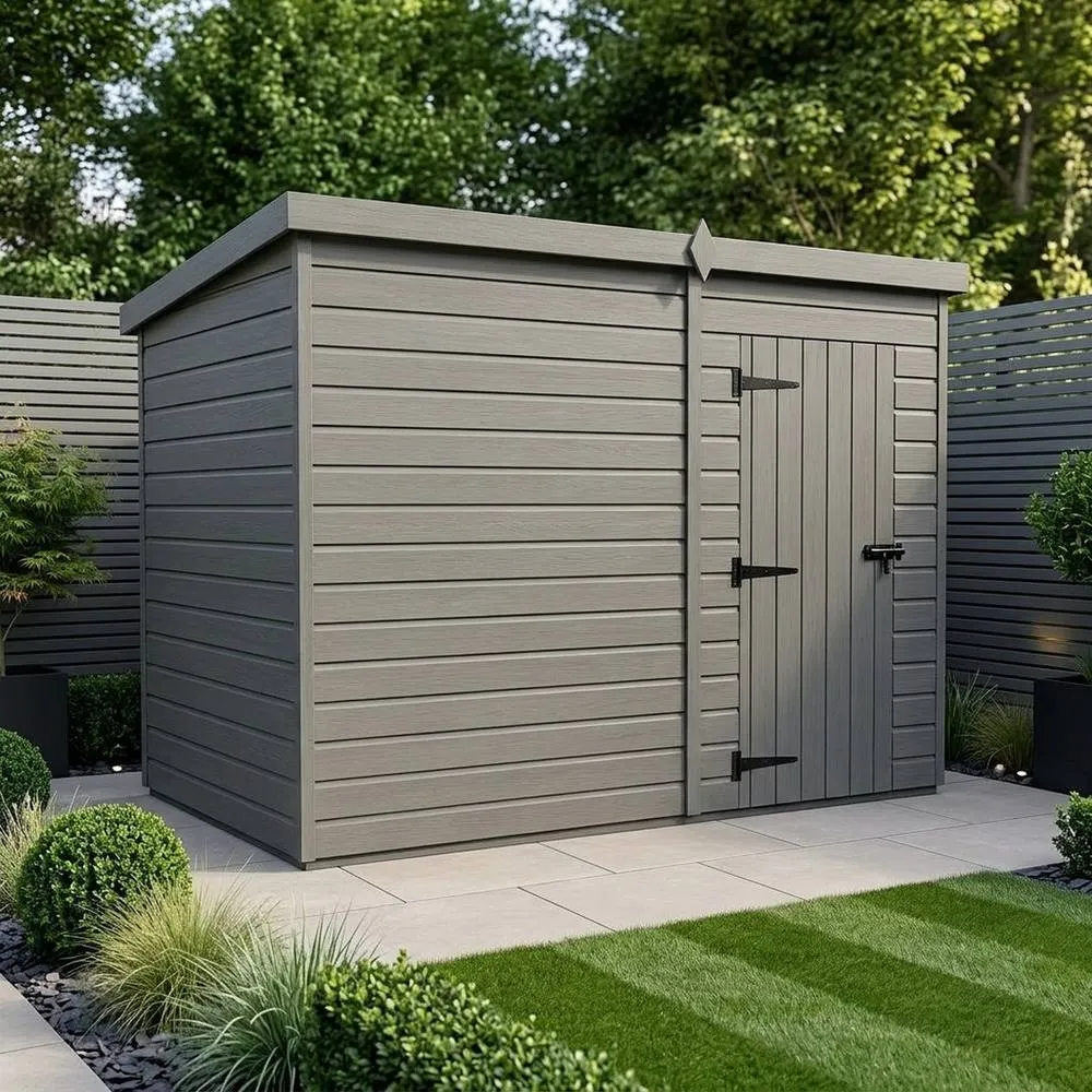 Buttercup Farm 15ft x 10ft Composite Pent Garden Shed Single Door No Windows in Grey 2