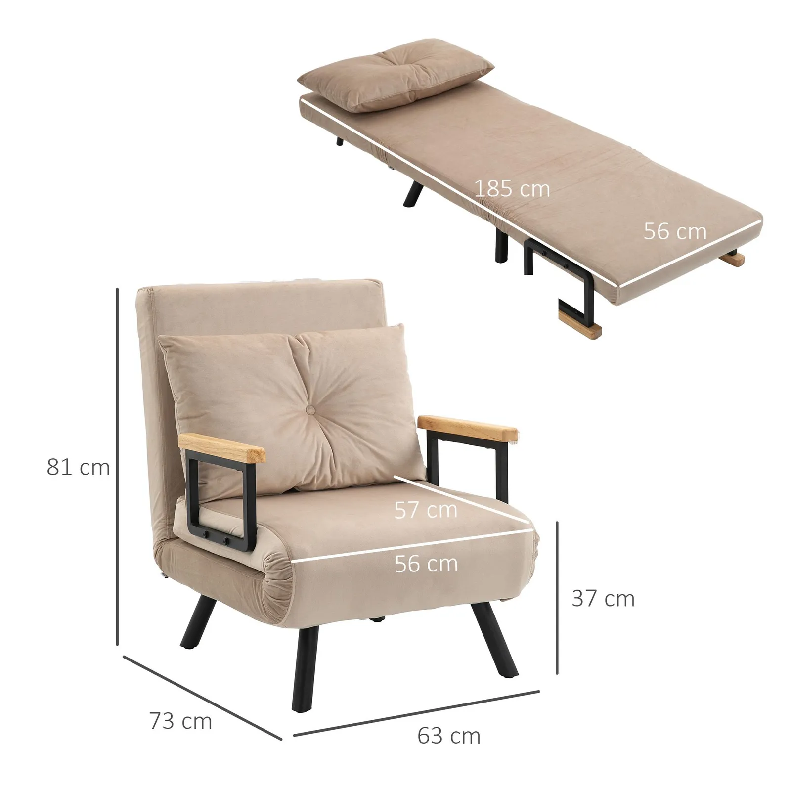 HOMCOM Click Clack Bed Settee for Living Room, Guest Room in Beige 3