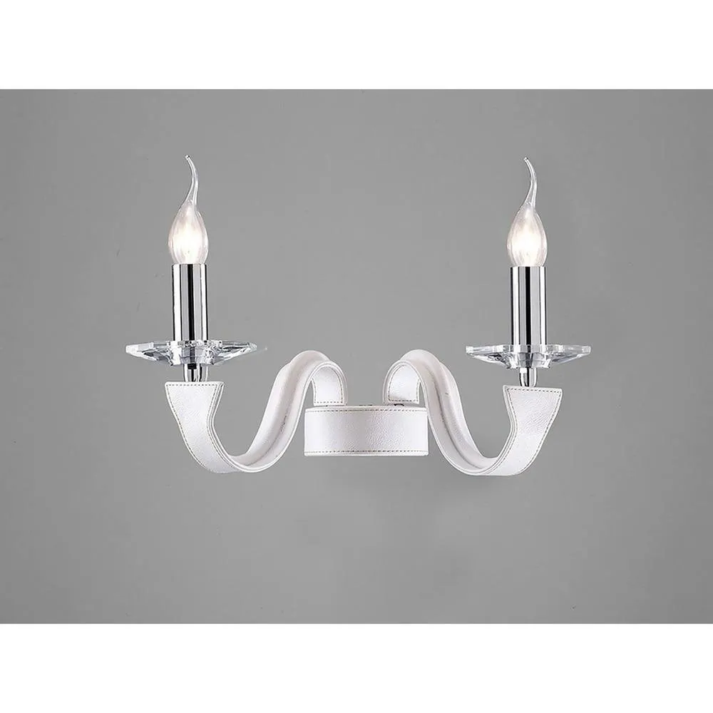 Netlighting Nardini Wall Lamp 2 Light E14 Polished ChromeWhite Faux LeatherCrystal in White 2