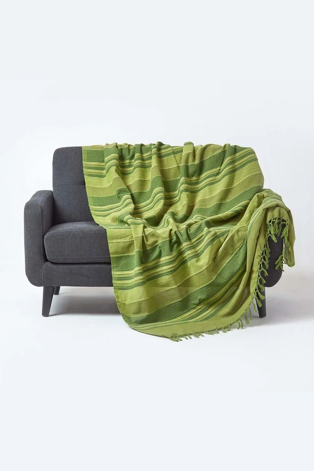 Homescapes Cotton Morocco Striped Throw in Green