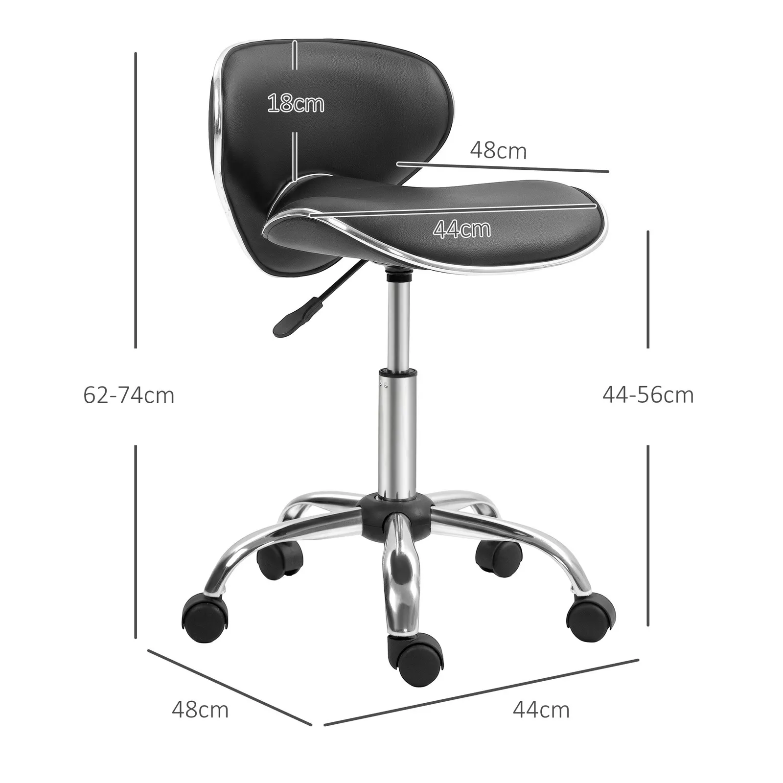 HOMCOM Ergonomic Executive Office Chair Computer Armless PU Wheels 360 Swivel in Black 3
