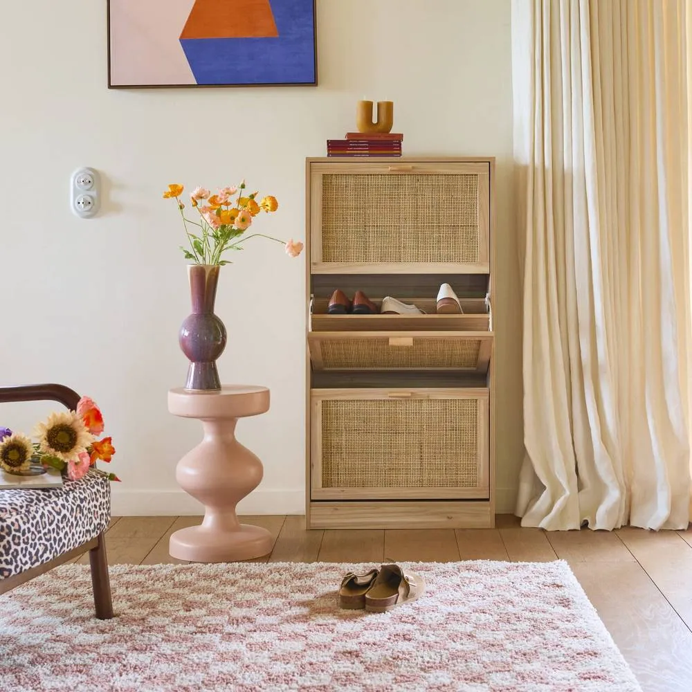 sweeek 3-door shoe cabinet with cane & wood effect in Beige 4