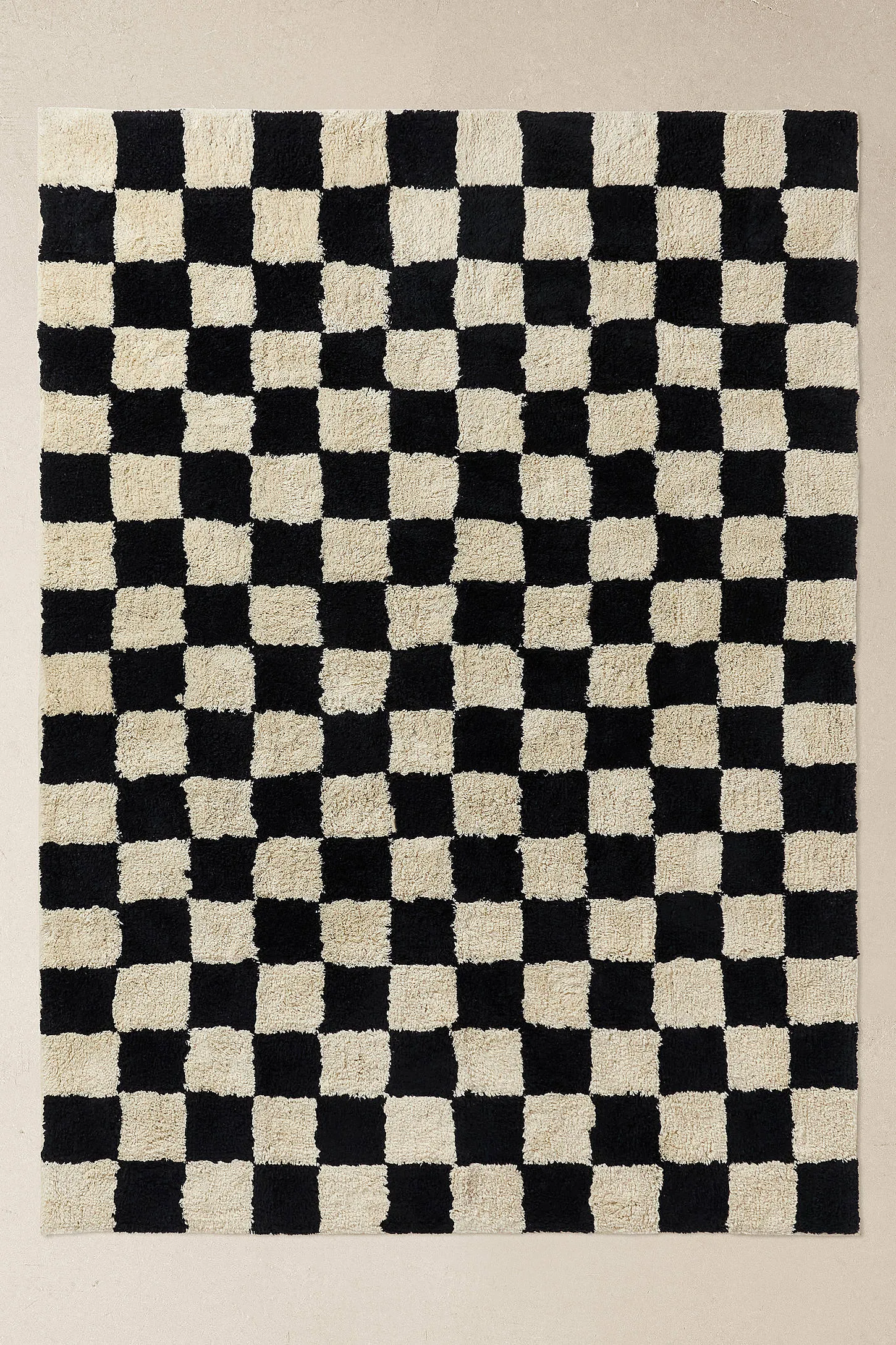 Shaggy Check Black & White 5x7ft / 150x210cm Rug - Black/White