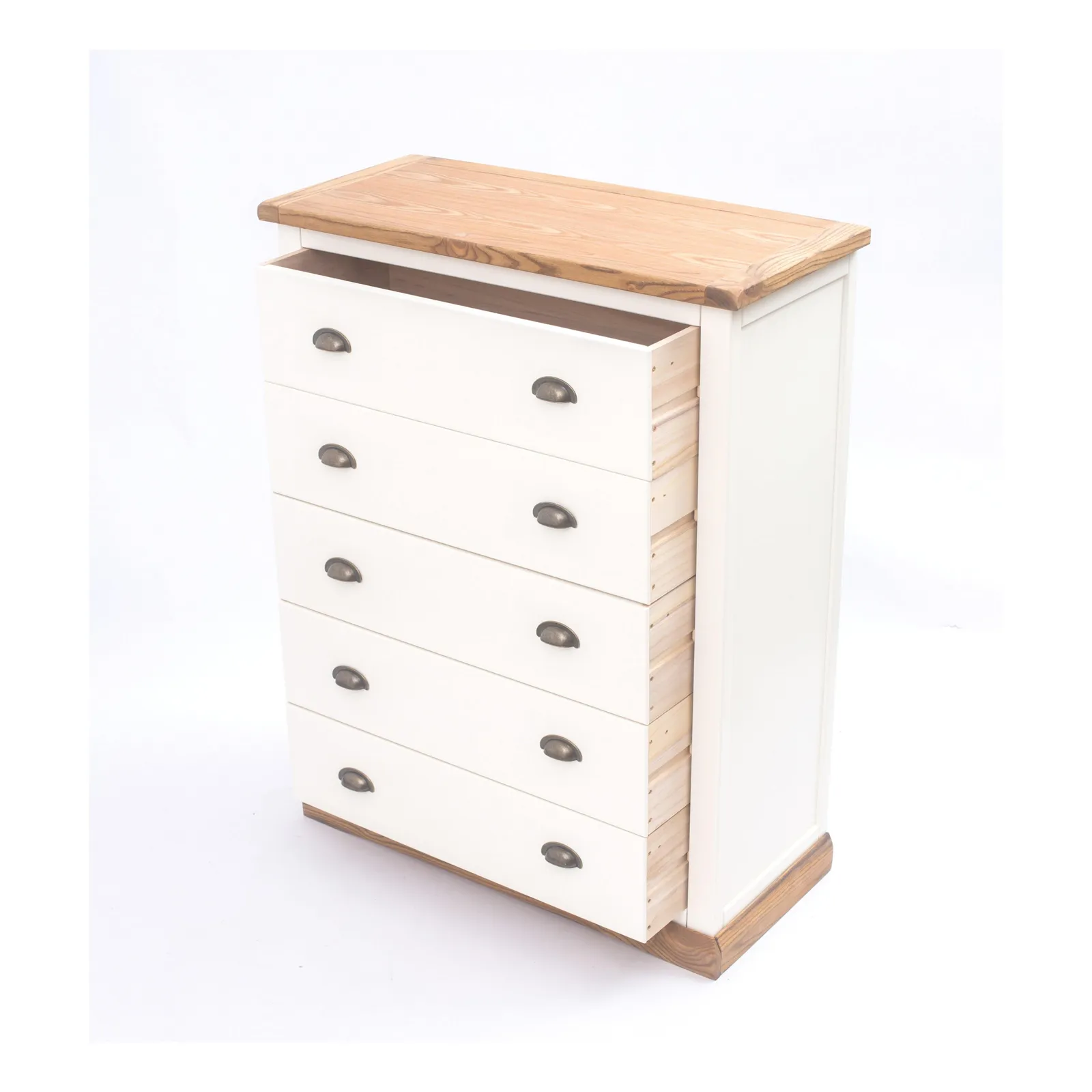 Cabinet Bits Tropea 5 Drawer Chest of Drawers Brass Cup Handle in Off-White 5