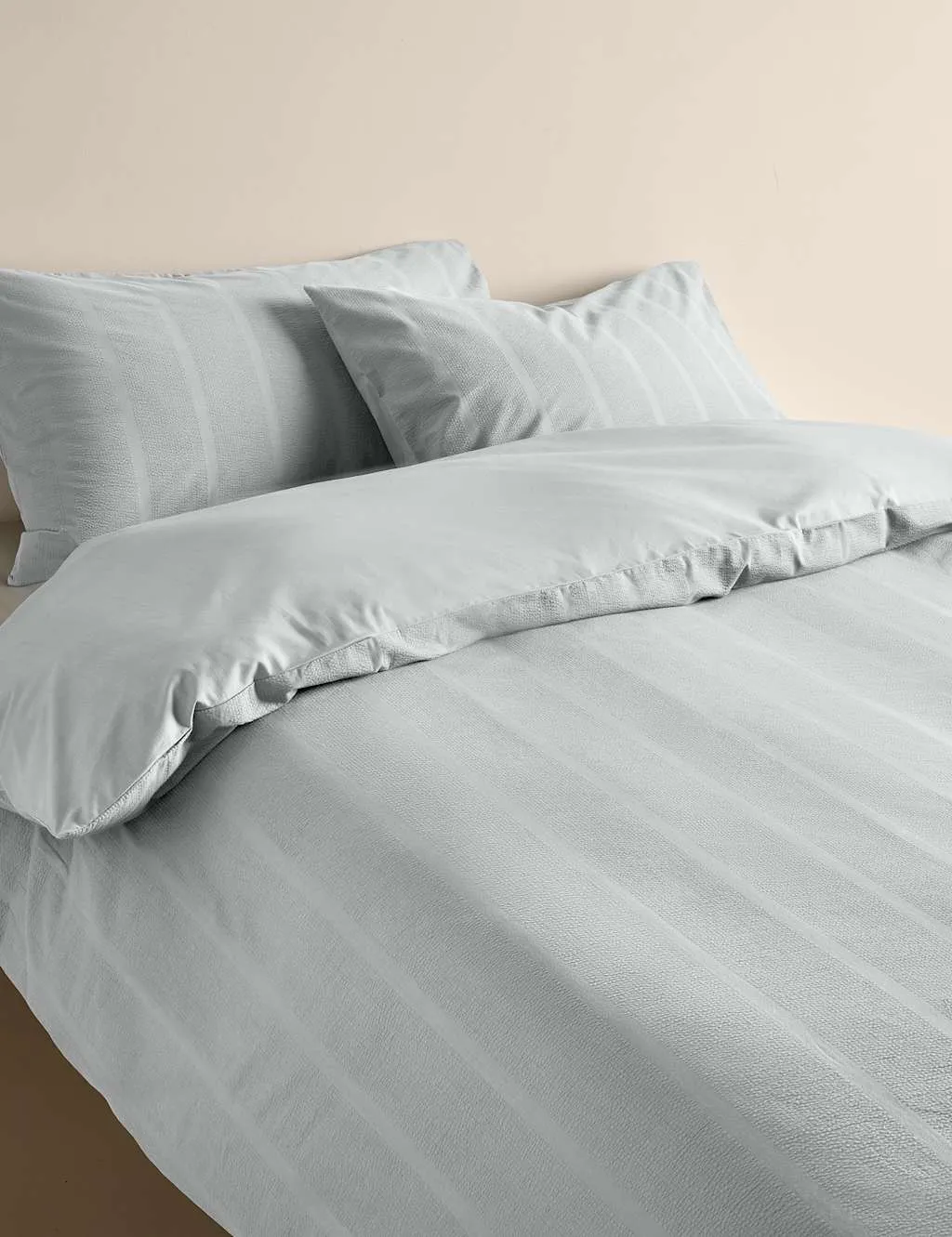 M&S Pure Cotton Striped Seersucker Bedding Set Dove