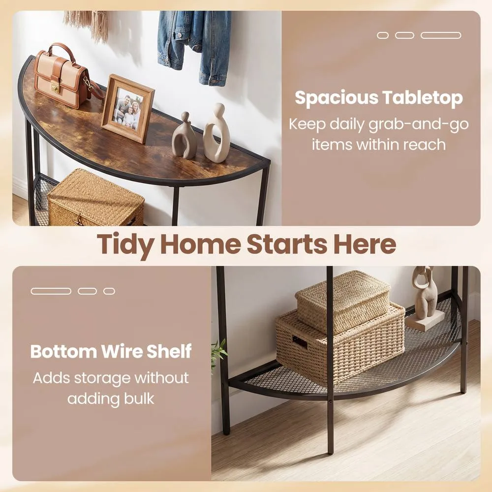 Costway 2 Tier Narrow Entryway Table with Storage Shelf in Brown 6