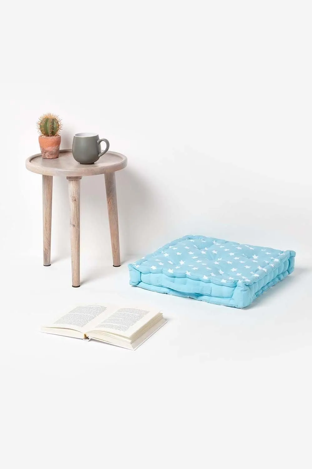 Homescapes Cotton Stars Floor Cushion in Blue 2