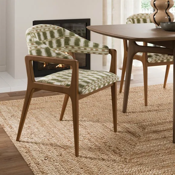 Hugh Carver Dark Stained Dining Chair, Striped Fabric
