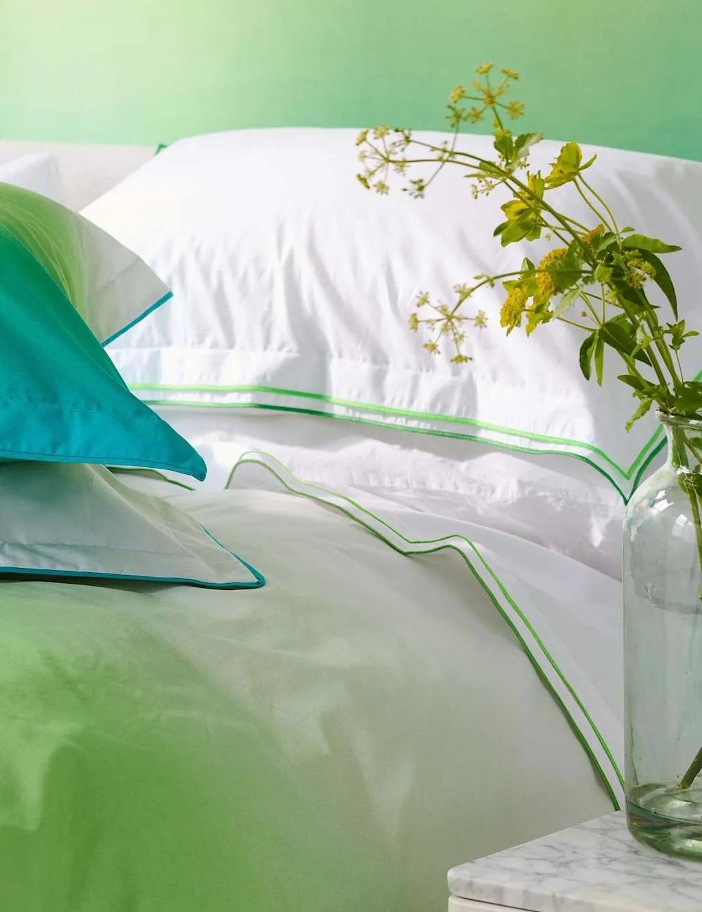 Designers Guild Pure Cotton 400 Thread Count Flat Sheet Green Mix