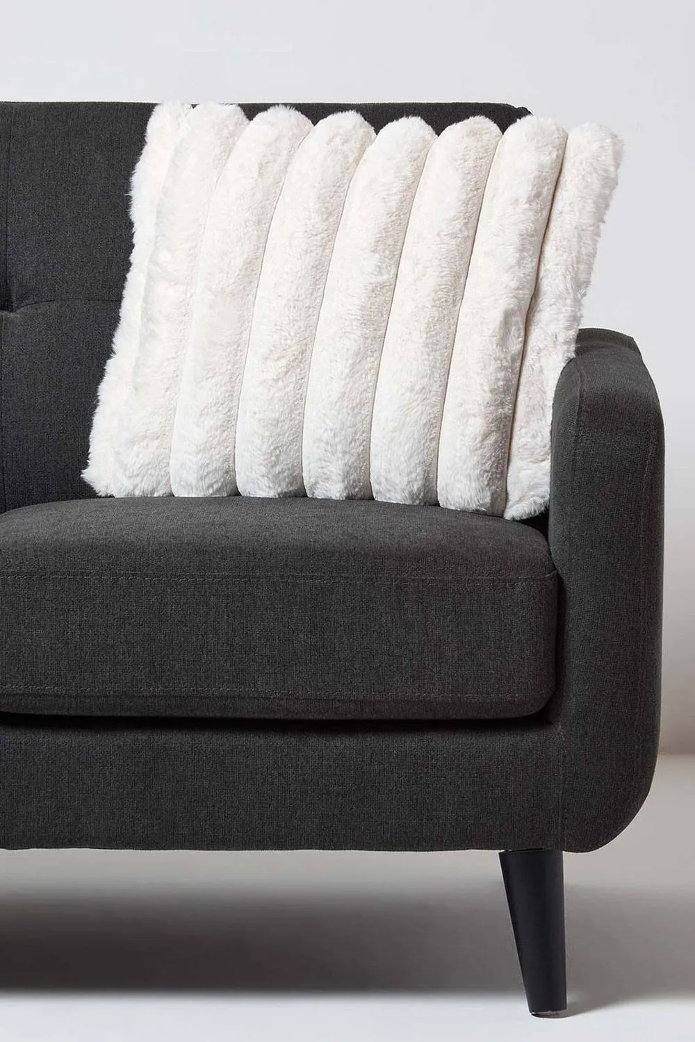 Homescapes Faux Fur Ribbed Cushion, 45 x 45cm in Natural 2