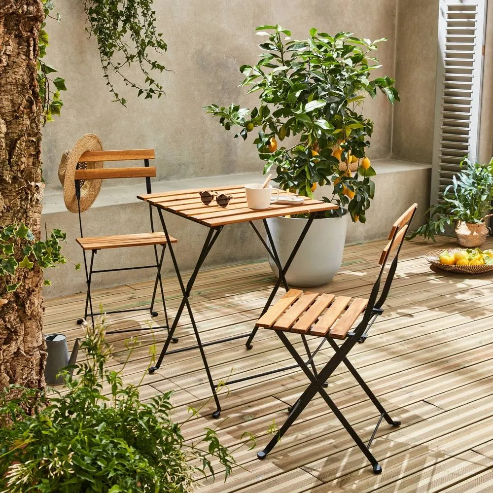 sweeek 2-seater foldable bistro garden table with chairs in Black