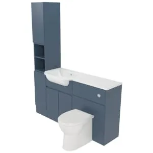 Deccado Clifton Juniper Blue Left Hand 1500mm Fitted Tower, Vanity & Toilet Pan Unit Combination with Left Hand Basin